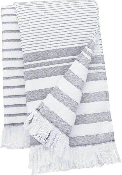 STRIPED FRINGED FOUTA - Striped White/Smoke - colorimageurl