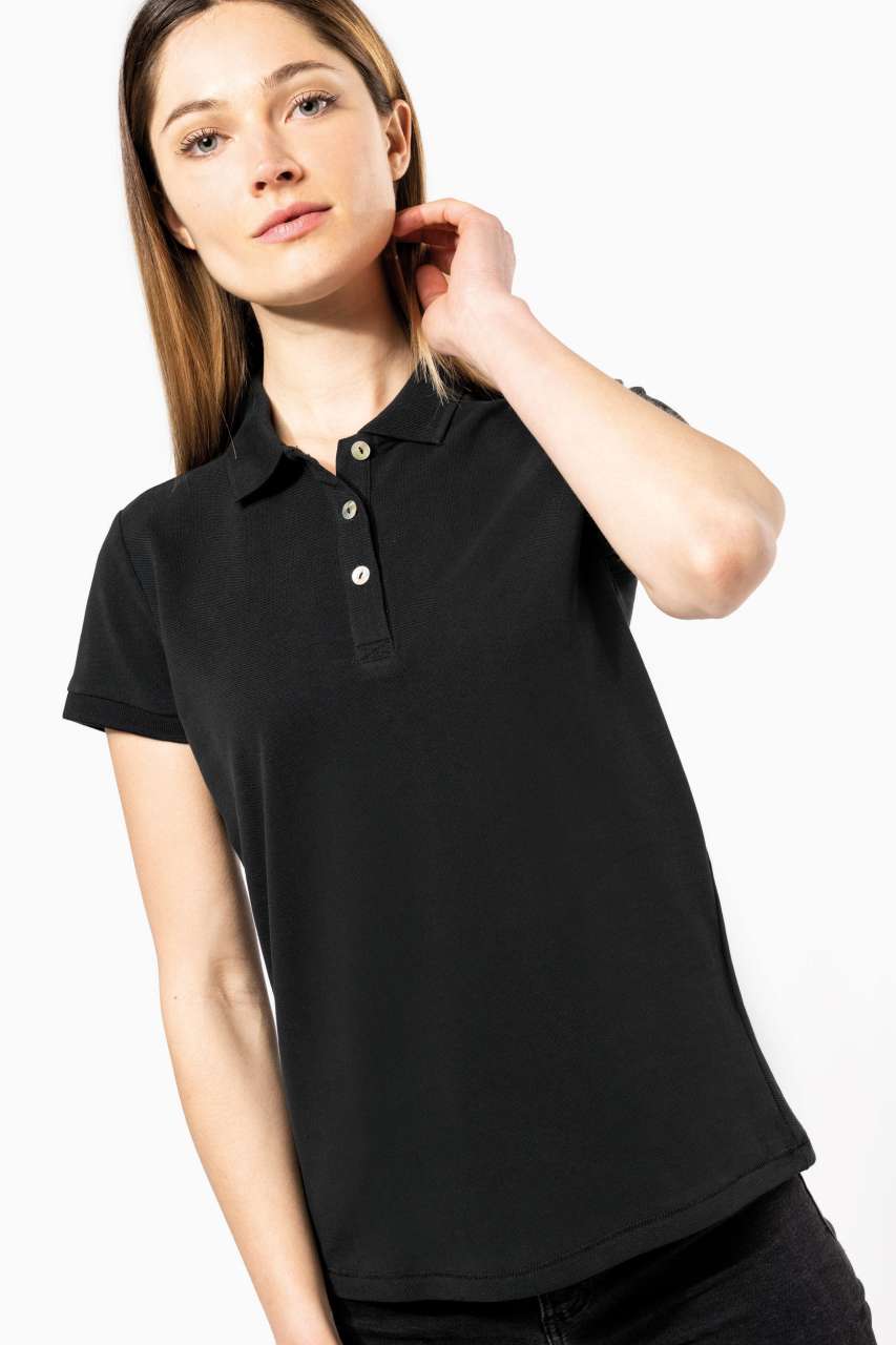 LADIES' SUPIMA® SHORT SLEEVE POLO SHIRT - Black - modelimageurl