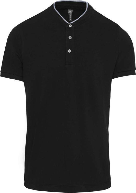 MEN'S SHORT SLEEVE POLO SHIRT WITH MANDARIN COLLAR - Black/Oxford Grey - colorimageurl