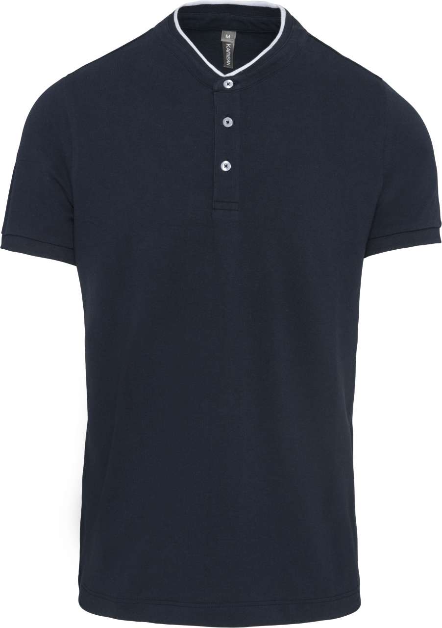 MEN'S SHORT SLEEVE POLO SHIRT WITH MANDARIN COLLAR - Navy/White - colorimageurl