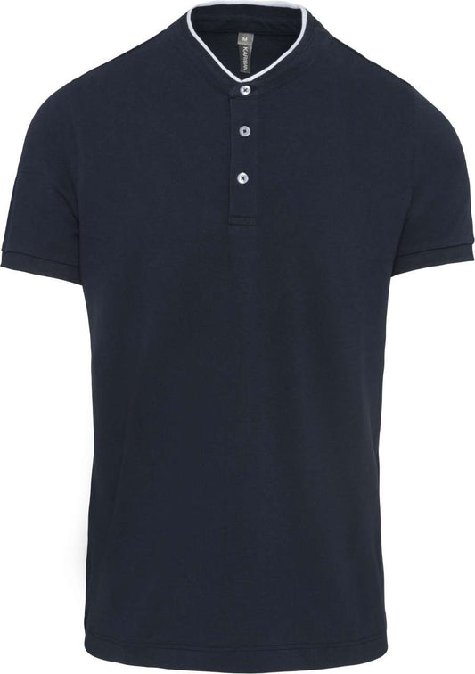 MEN'S SHORT SLEEVE POLO SHIRT WITH MANDARIN COLLAR - Navy/White - colorimageurl