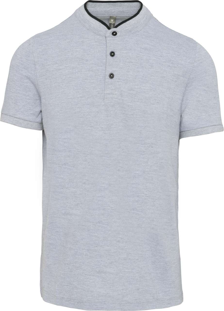 MEN'S SHORT SLEEVE POLO SHIRT WITH MANDARIN COLLAR - Oxford Grey/Black - colorimageurl