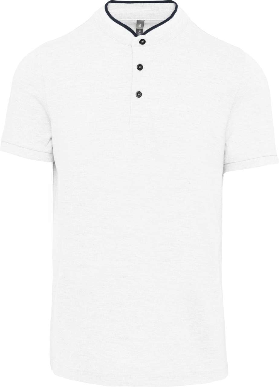 MEN'S SHORT SLEEVE POLO SHIRT WITH MANDARIN COLLAR - White/Navy - colorimageurl