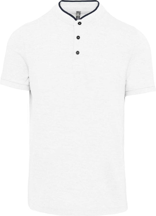 MEN'S SHORT SLEEVE POLO SHIRT WITH MANDARIN COLLAR - White/Navy - colorimageurl
