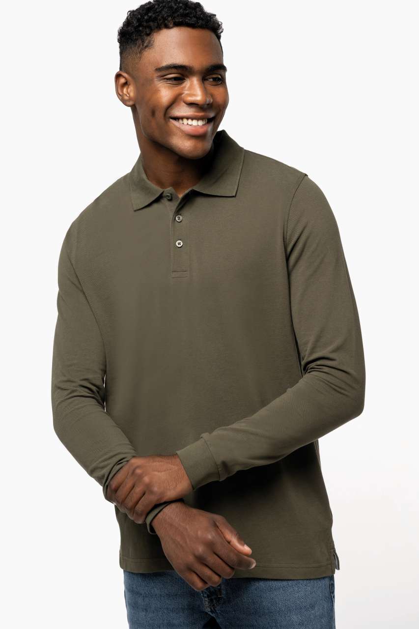 MEN'S LONG-SLEEVED POLO SHIRT - Black - Model