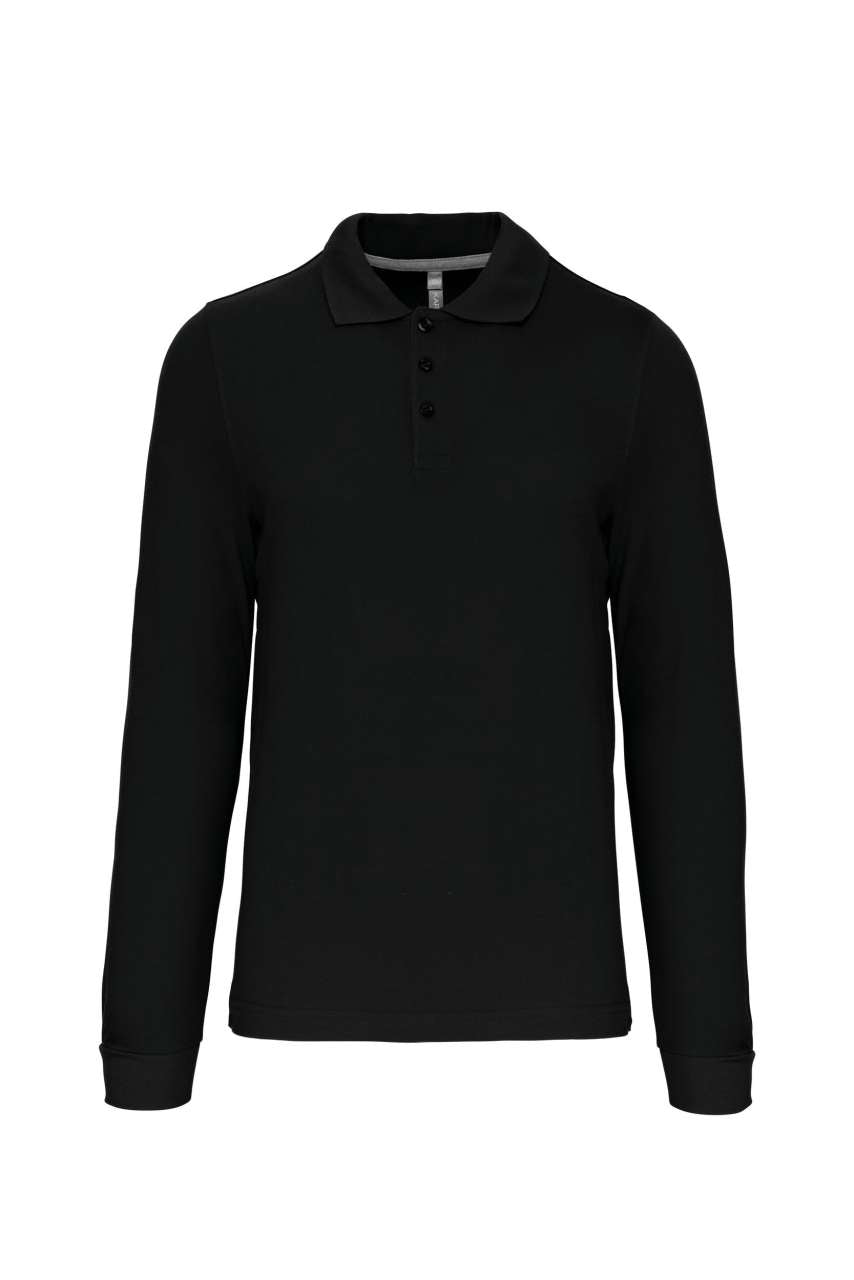 MEN'S LONG-SLEEVED POLO SHIRT - Black - Main