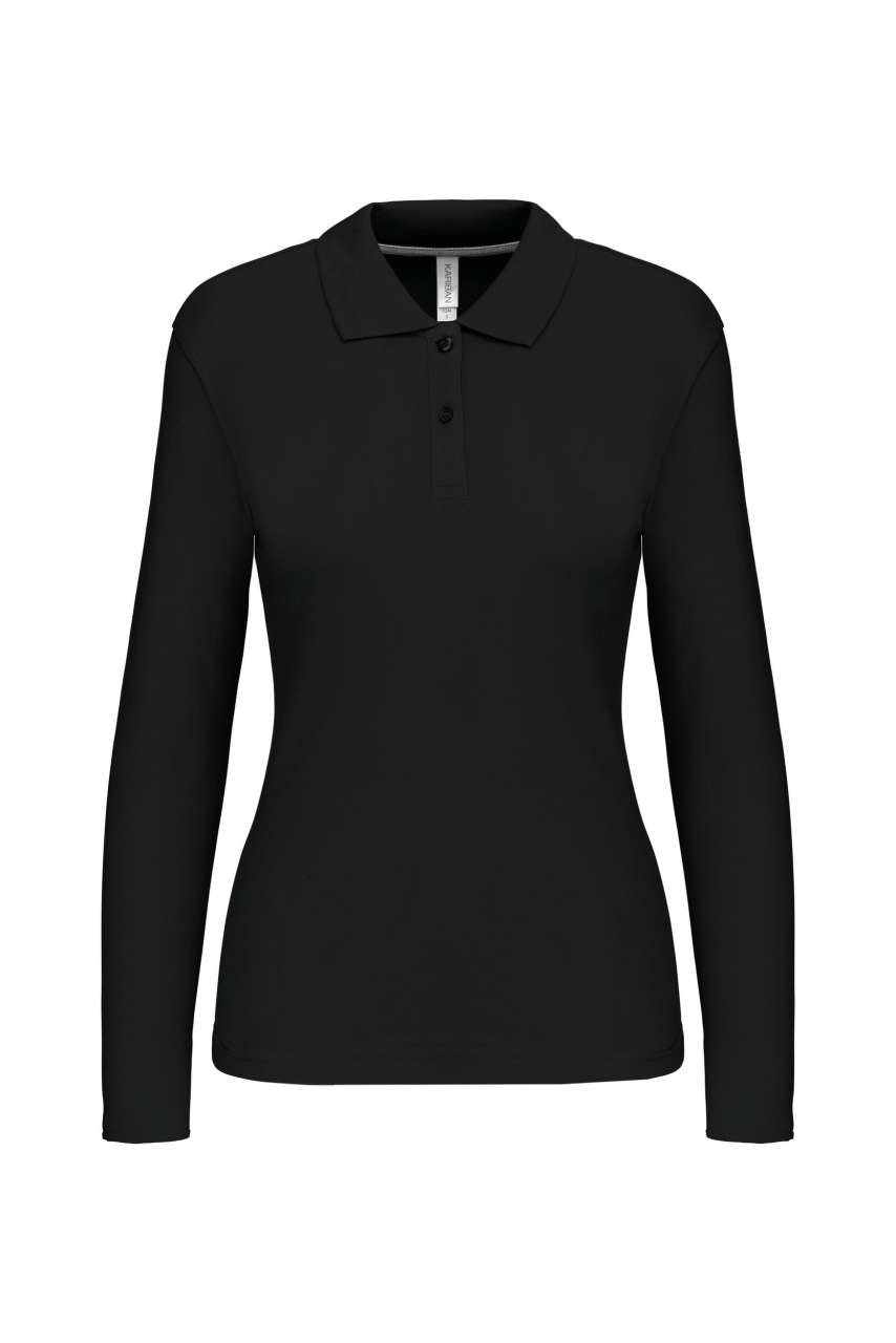 LADIES' LONG-SLEEVED POLO SHIRT - Black - Main