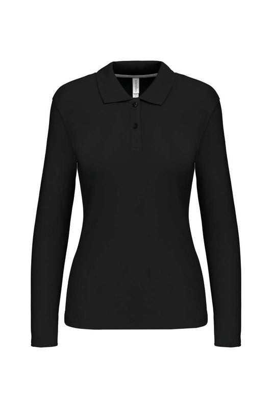 LADIES' LONG-SLEEVED POLO SHIRT - Black - Main