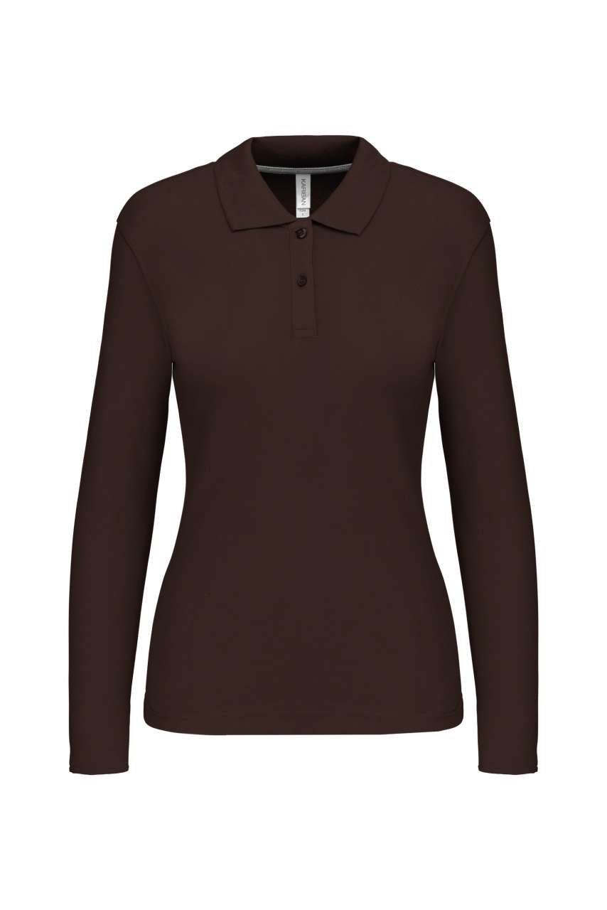 LADIES' LONG-SLEEVED POLO SHIRT - Chocolate - Main