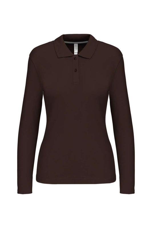 LADIES' LONG-SLEEVED POLO SHIRT - Chocolate - Main