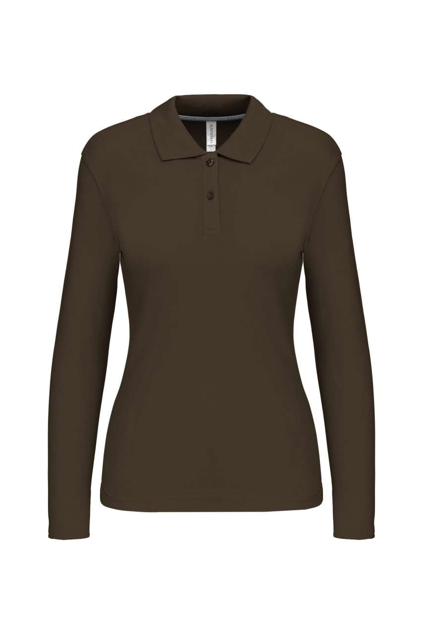 LADIES' LONG-SLEEVED POLO SHIRT - Dark Khaki - Main