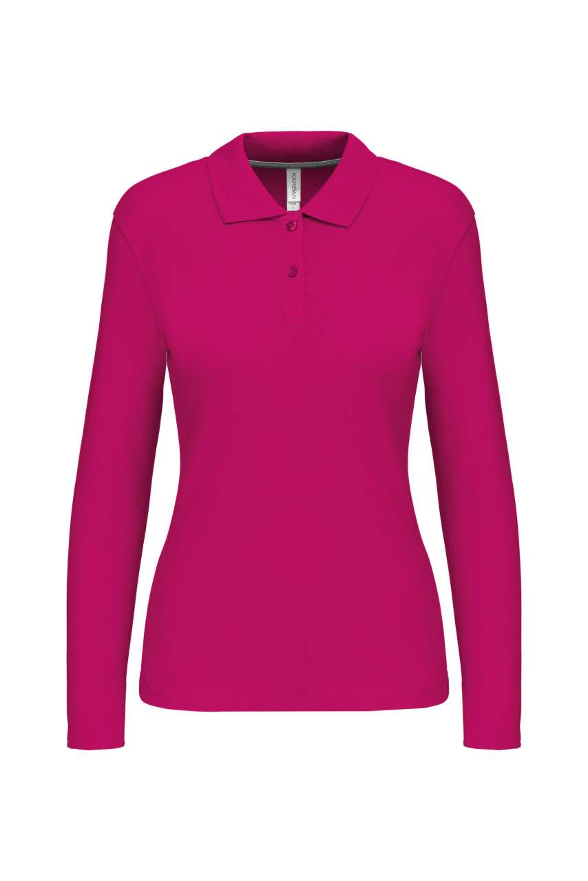 LADIES' LONG-SLEEVED POLO SHIRT - Fuchsia - Main