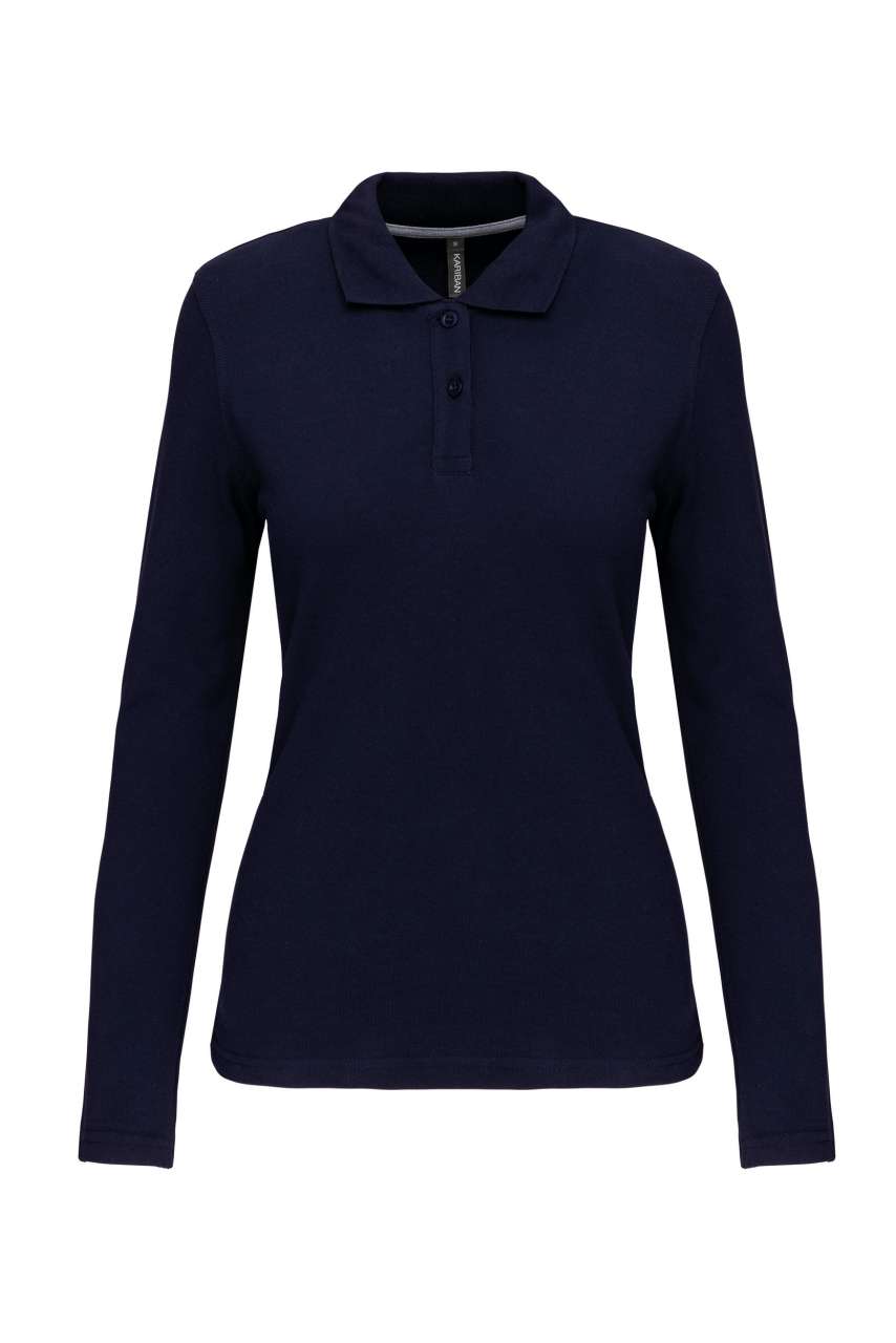 LADIES' LONG-SLEEVED POLO SHIRT - Navy - Main