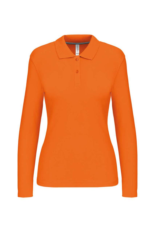 LADIES' LONG-SLEEVED POLO SHIRT - Orange - Main