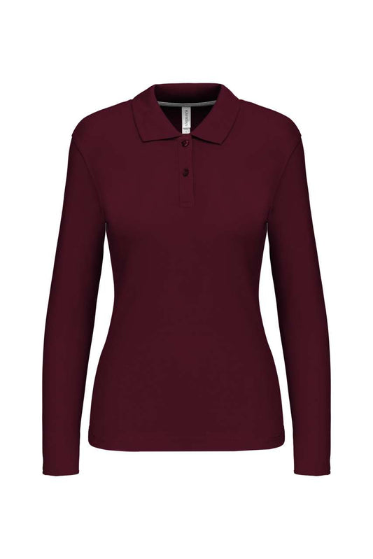 LADIES' LONG-SLEEVED POLO SHIRT - Wine - Main