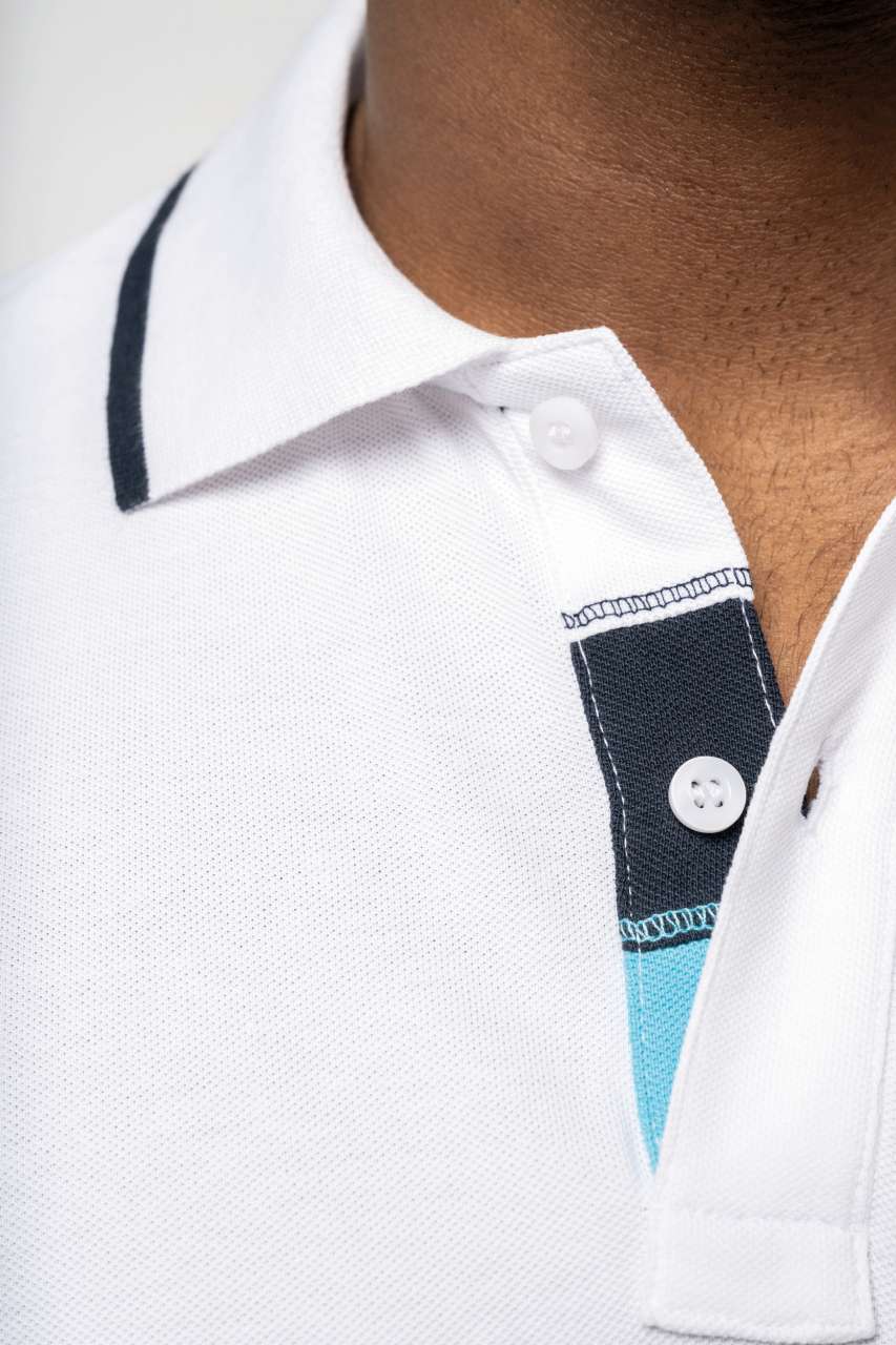 MEN'S SHORT-SLEEVED POLO SHIRT - Light Turquoise/White/Navy - Additional