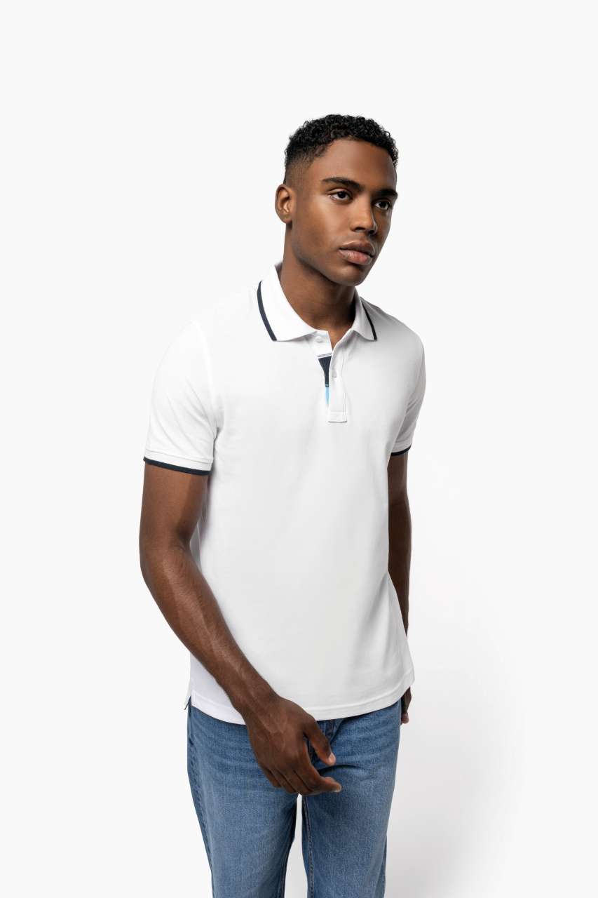 MEN'S SHORT-SLEEVED POLO SHIRT - Light Turquoise/White/Navy - Additional