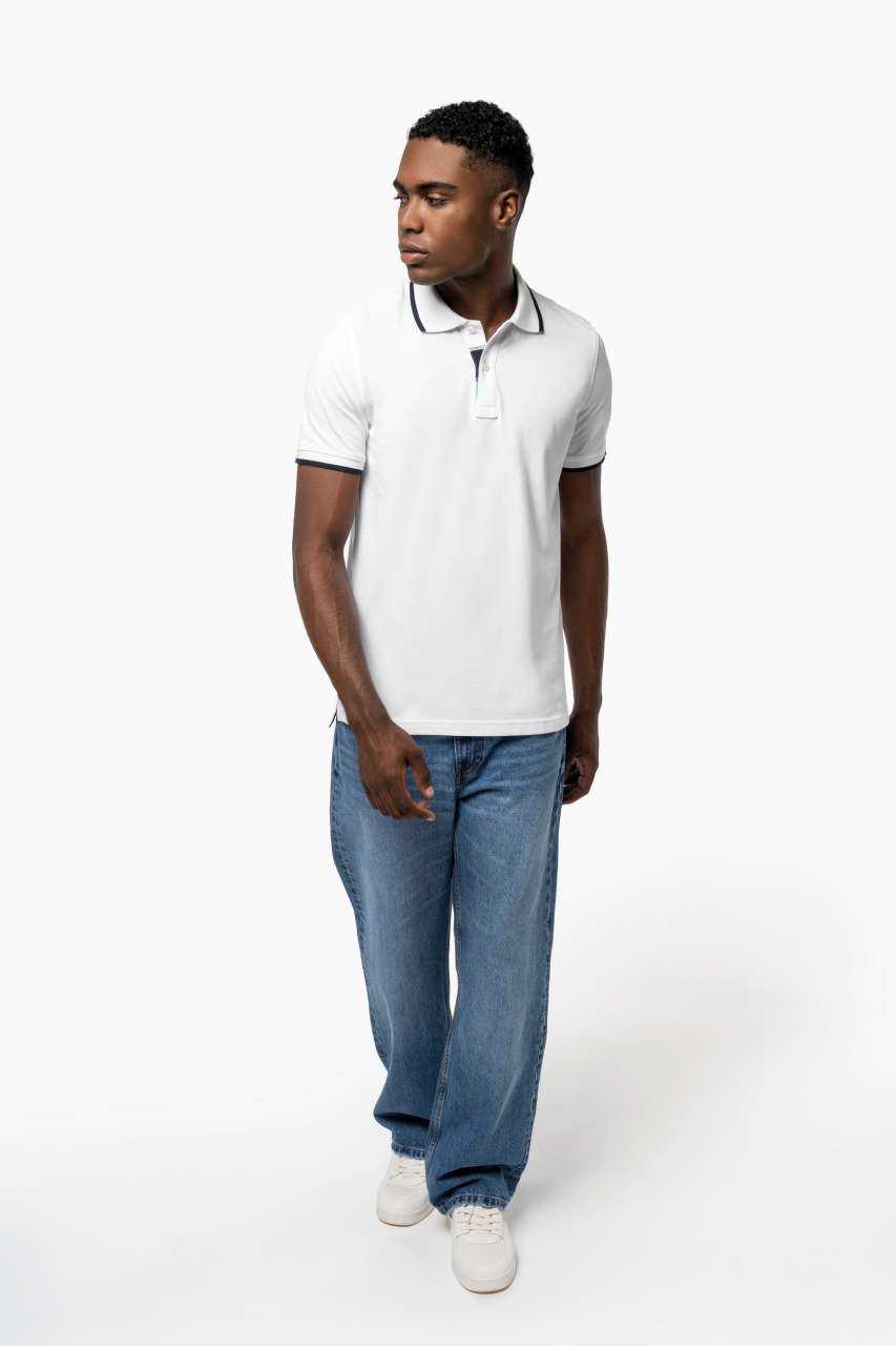 MEN'S SHORT-SLEEVED POLO SHIRT - Light Turquoise/White/Navy - Additional