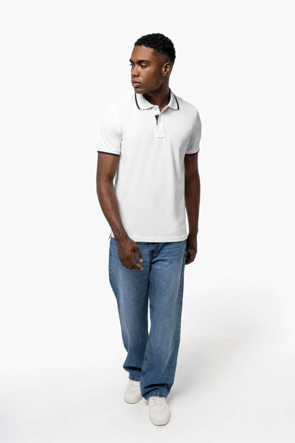 MEN'S SHORT-SLEEVED POLO SHIRT - Light Turquoise/White/Navy - Additional