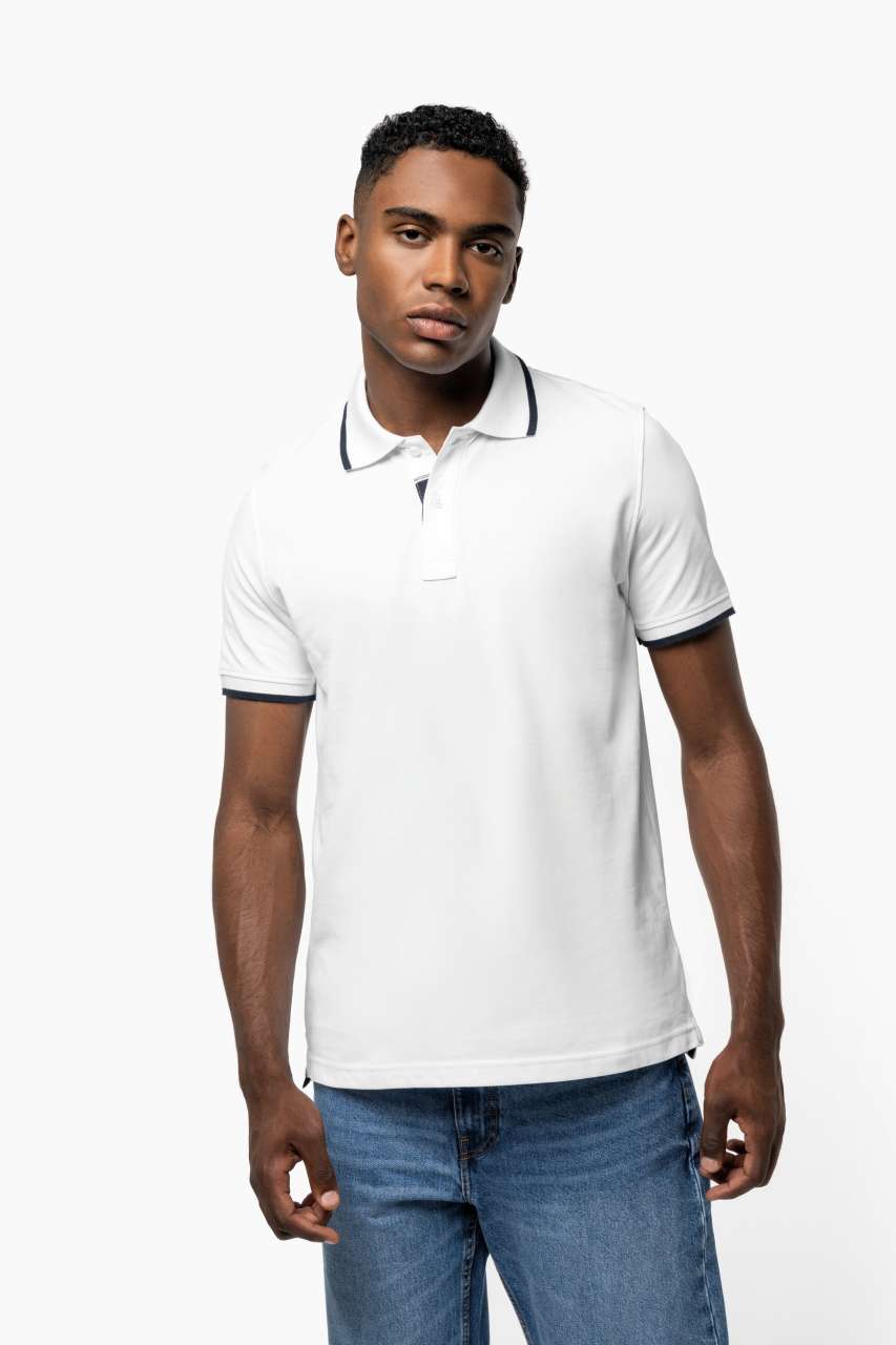 MEN'S SHORT-SLEEVED POLO SHIRT - Light Turquoise/White/Navy - Model