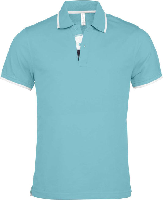 MEN'S SHORT-SLEEVED POLO SHIRT - Light Turquoise/White/Navy - Main