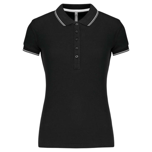 LADIES' SHORT-SLEEVED POLO SHIRT - Black/Light Grey/White - Main