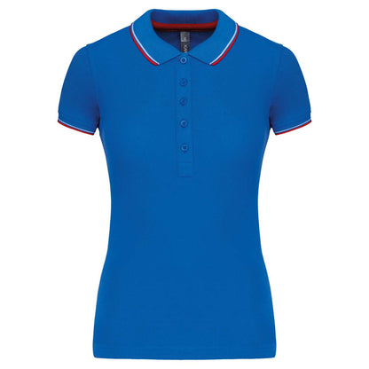 LADIES' SHORT-SLEEVED POLO SHIRT - Light Royal Blue/Red/White - Main