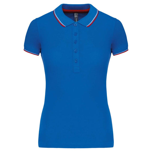 LADIES' SHORT-SLEEVED POLO SHIRT - Light Royal Blue/Red/White - Main