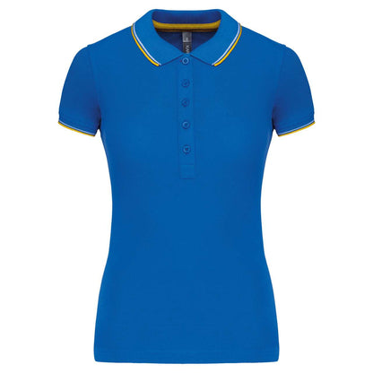 LADIES' SHORT-SLEEVED POLO SHIRT - Light Royal Blue/Yellow/White - Main