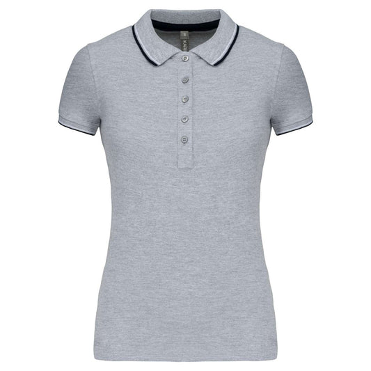 LADIES' SHORT-SLEEVED POLO SHIRT - Oxford Grey/Navy/White - Main