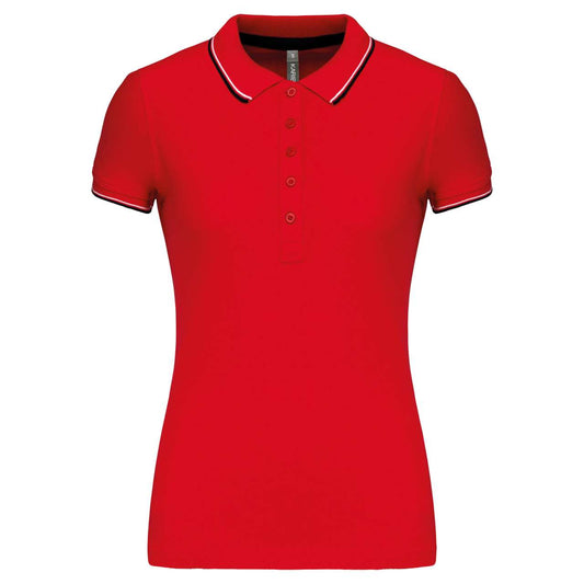 LADIES' SHORT-SLEEVED POLO SHIRT - Red/Navy/White - Main