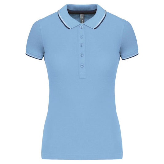 LADIES' SHORT-SLEEVED POLO SHIRT - Sky Blue/Navy/White - Main
