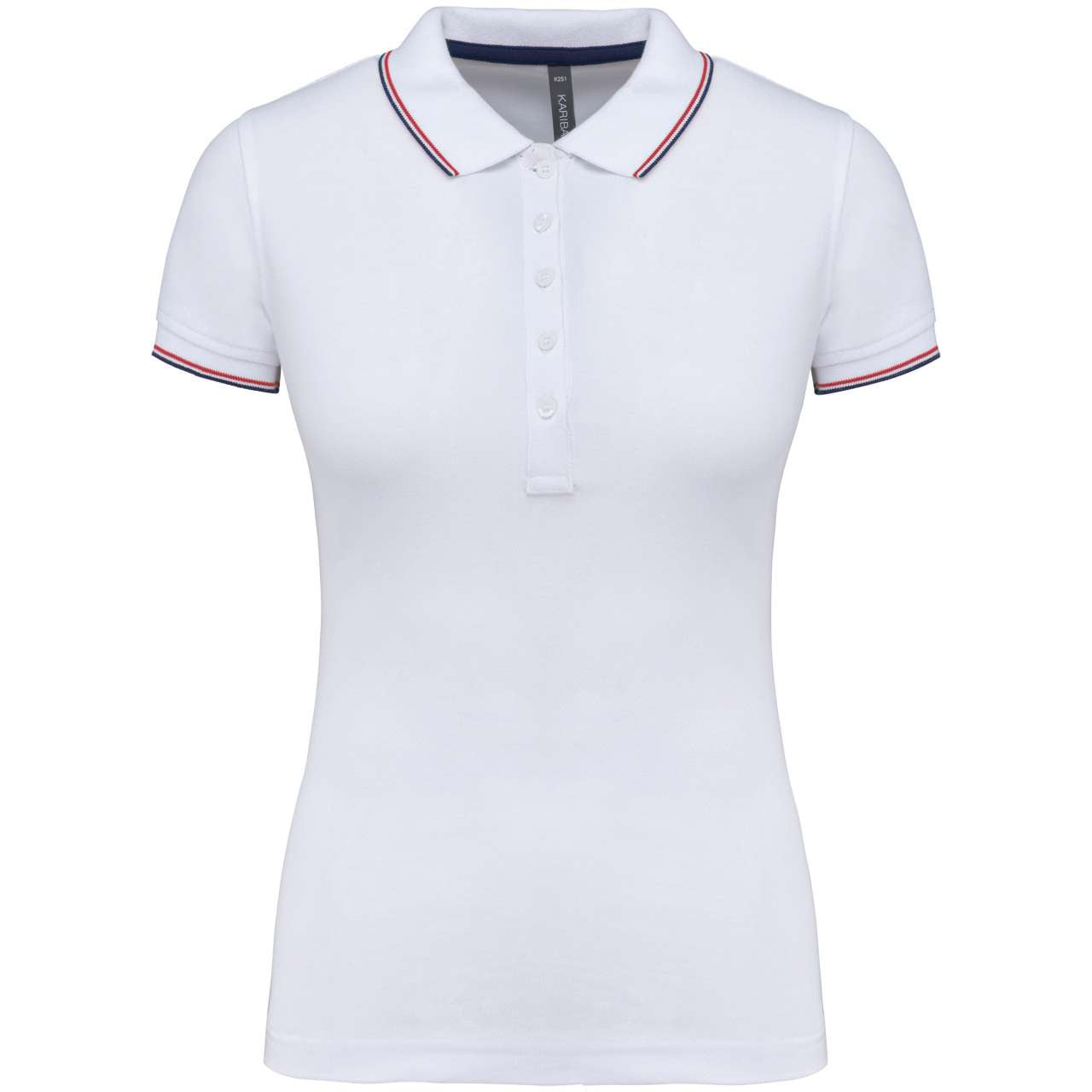 LADIES' SHORT-SLEEVED POLO SHIRT - White/Navy/Red - Main