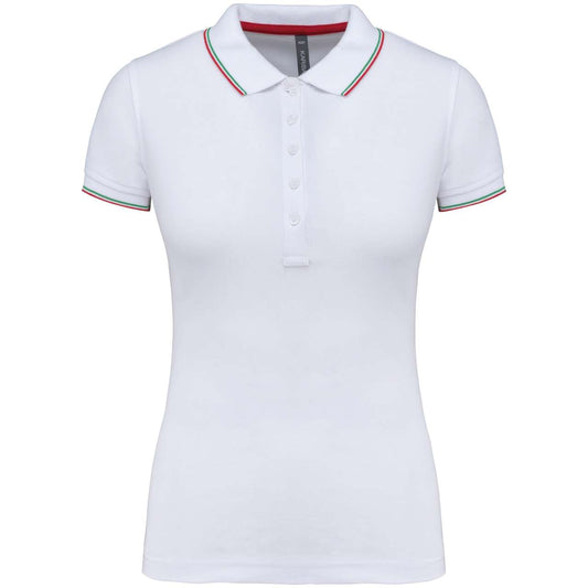 LADIES' SHORT-SLEEVED POLO SHIRT - White/Red/Green - Main