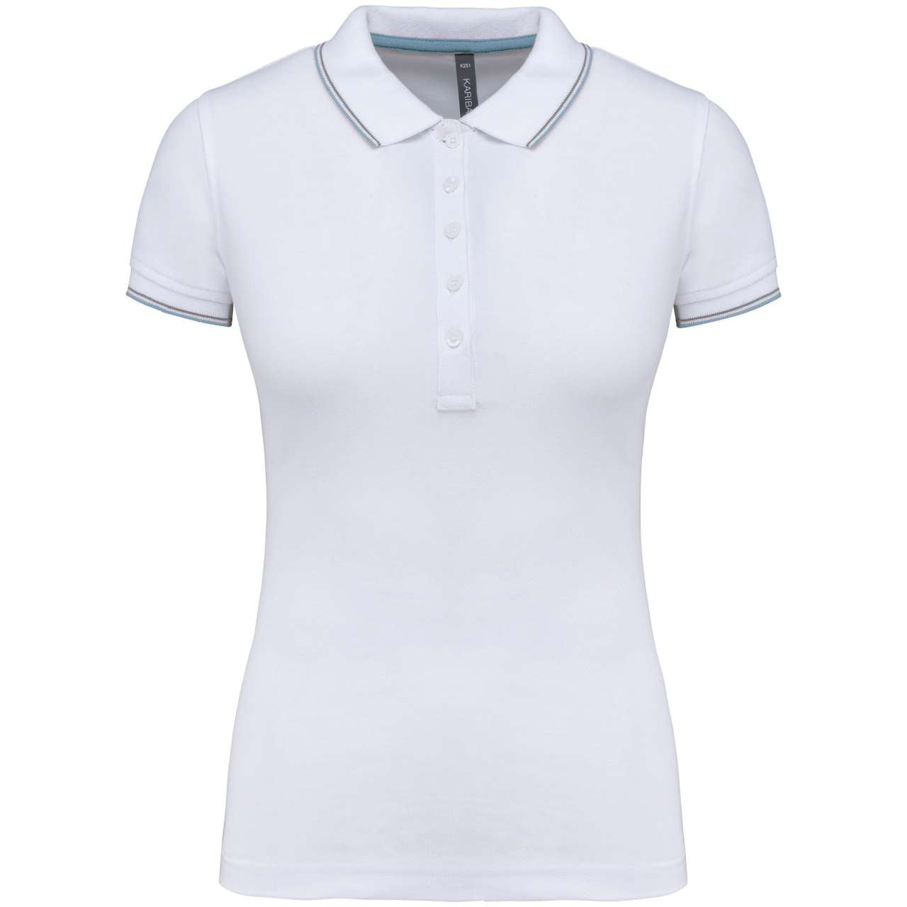 LADIES' SHORT-SLEEVED POLO SHIRT - White/Sky Blue/Light Grey - Main