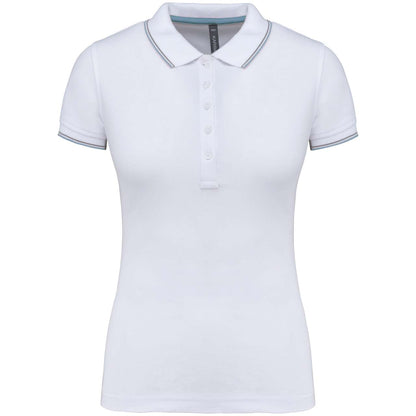 LADIES' SHORT-SLEEVED POLO SHIRT - White/Sky Blue/Light Grey - Main