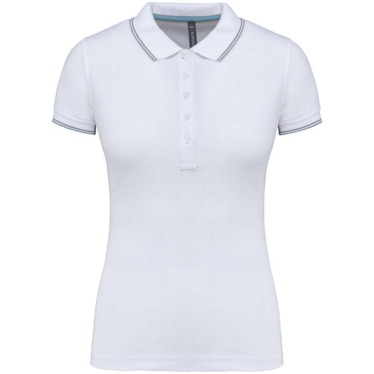 LADIES' SHORT-SLEEVED POLO SHIRT - White/Sky Blue/Light Grey - Main