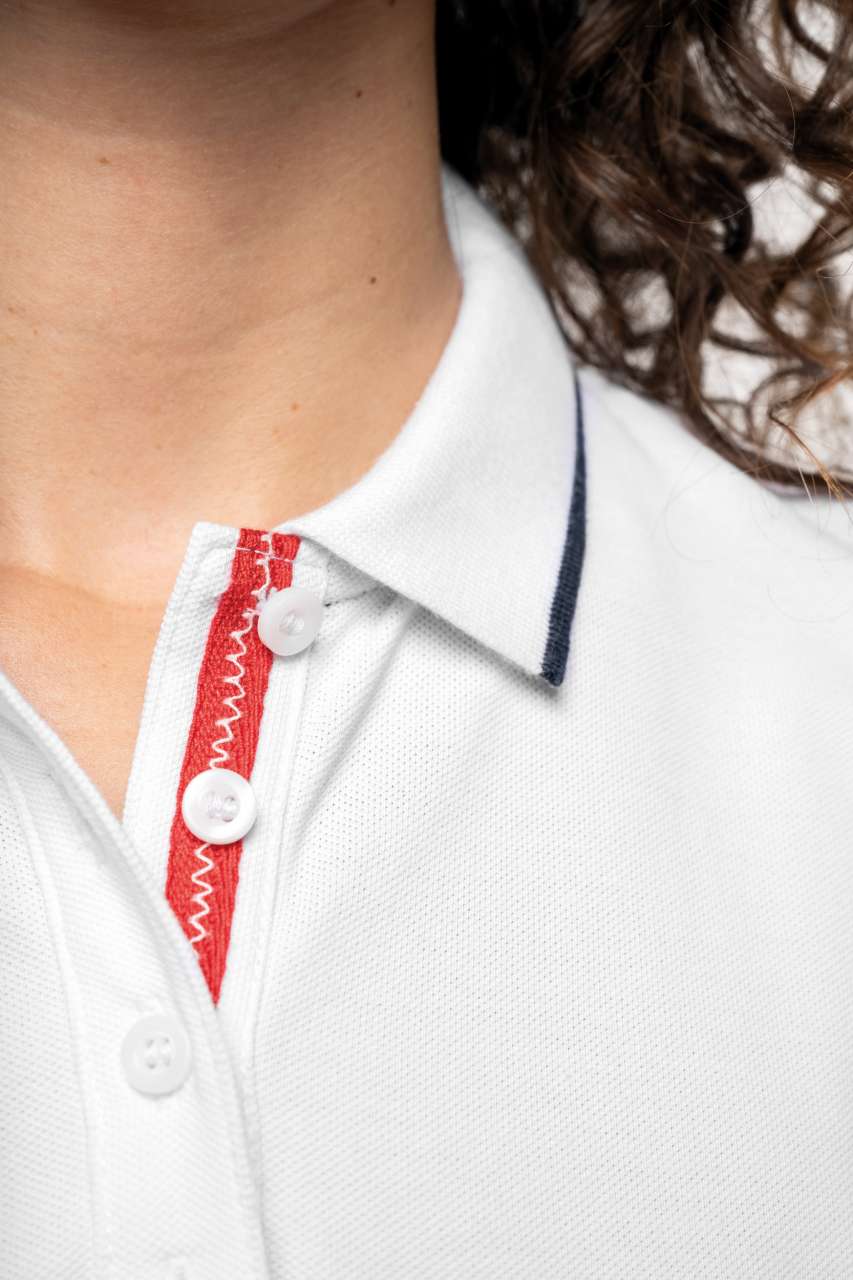 LADIES' SHORT-SLEEVED PIQUÉ KNIT POLO SHIRT - White/Navy - Additional