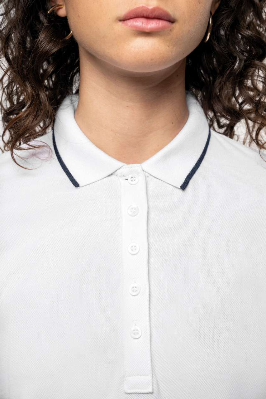 LADIES' SHORT-SLEEVED PIQUÉ KNIT POLO SHIRT - White/Navy - Additional