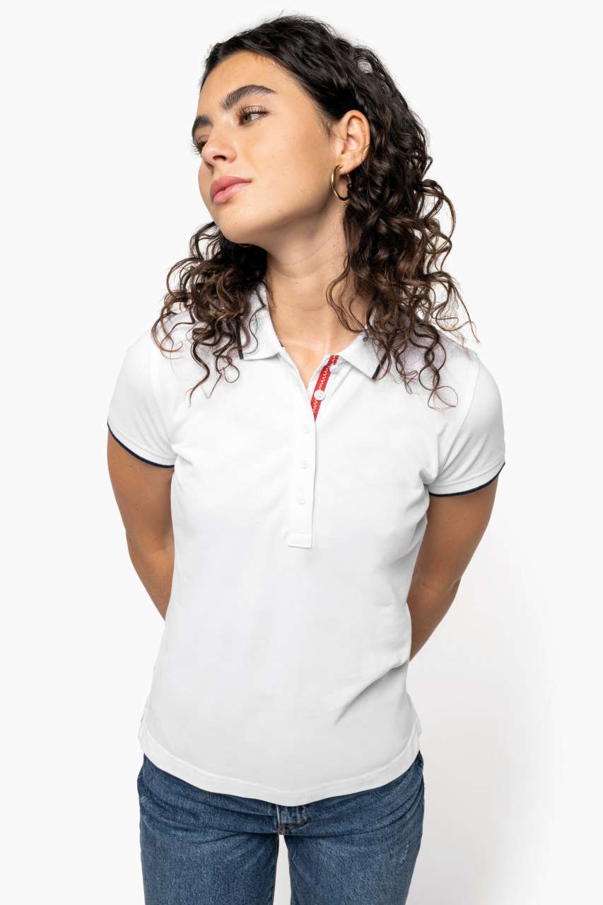 LADIES' SHORT-SLEEVED PIQUÉ KNIT POLO SHIRT - Red/White/Navy - Additional