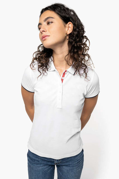 LADIES' SHORT-SLEEVED PIQUÉ KNIT POLO SHIRT - White/Navy - Additional