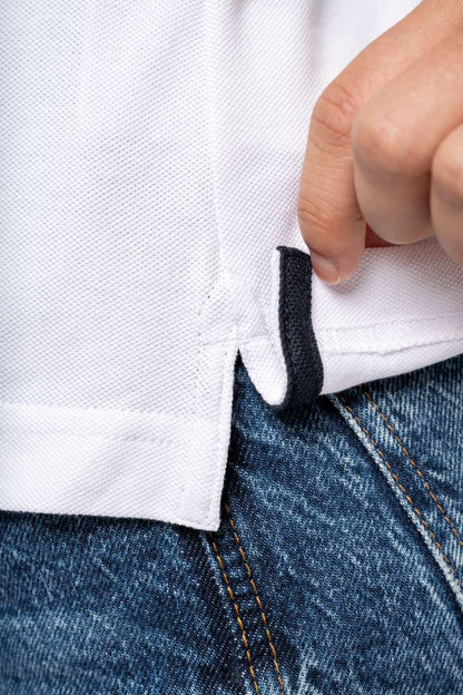 LADIES' SHORT-SLEEVED PIQUÉ KNIT POLO SHIRT - White/Navy - Additional