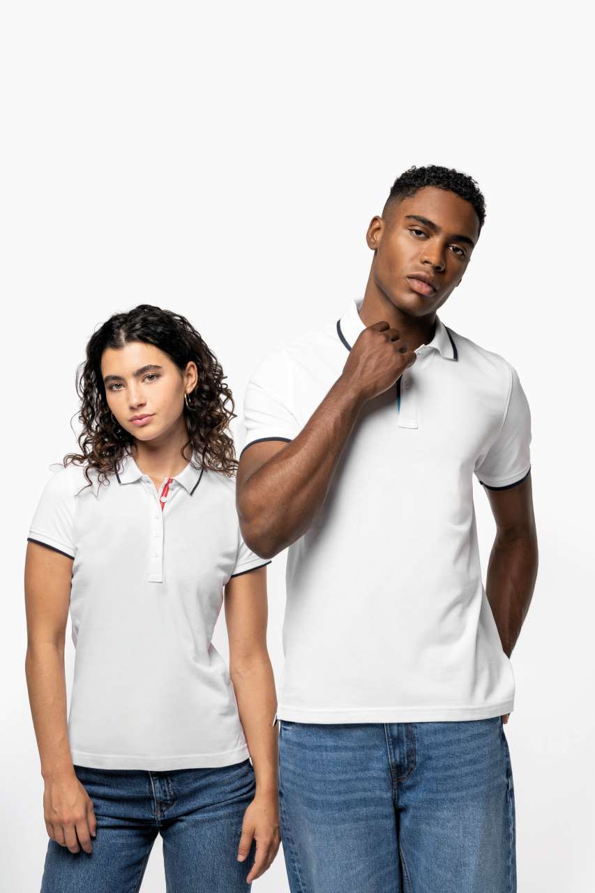 LADIES' SHORT-SLEEVED PIQUÉ KNIT POLO SHIRT - White/Navy - Additional