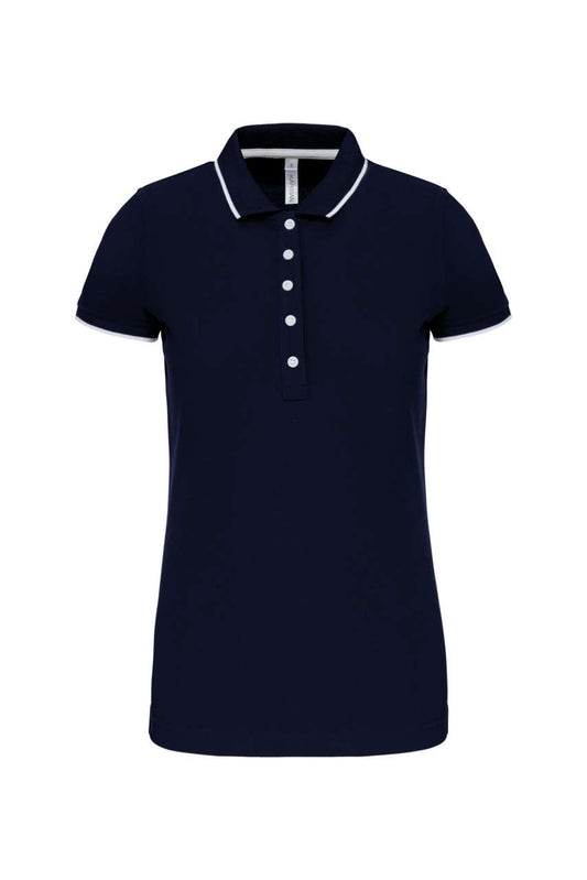 LADIES' SHORT-SLEEVED PIQUÉ KNIT POLO SHIRT - Navy/White/Red - Main