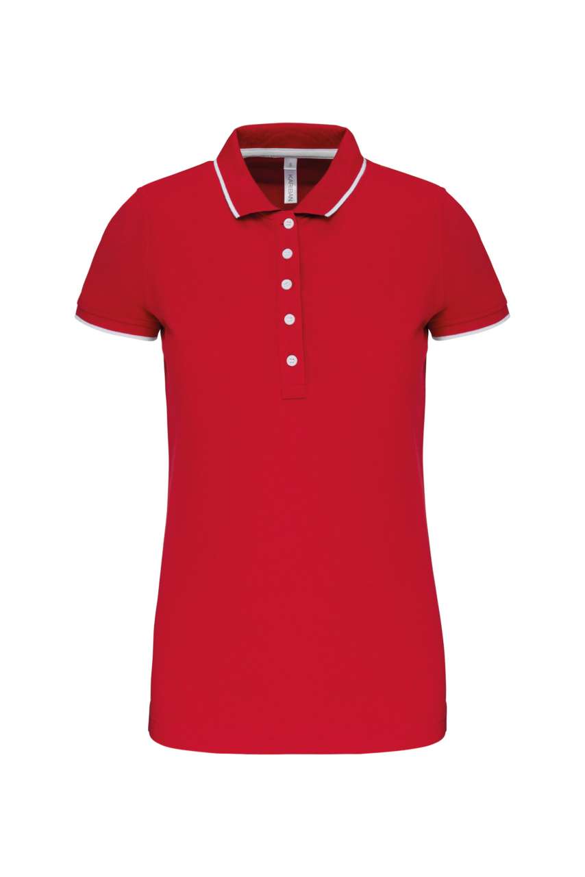LADIES' SHORT-SLEEVED PIQUÉ KNIT POLO SHIRT - Red/White/Navy - Main