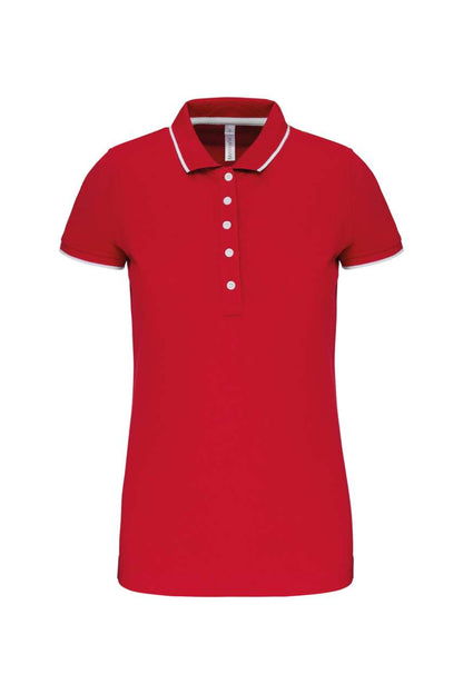 LADIES' SHORT-SLEEVED PIQUÉ KNIT POLO SHIRT - Red/White/Navy - Main