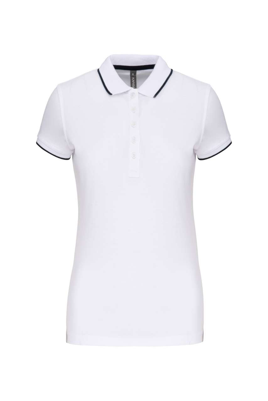 LADIES' SHORT-SLEEVED PIQUÉ KNIT POLO SHIRT - White/Navy - Main