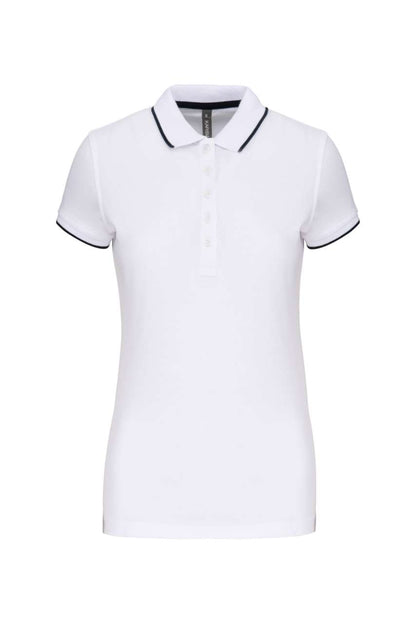 LADIES' SHORT-SLEEVED PIQUÉ KNIT POLO SHIRT - White/Navy - Main