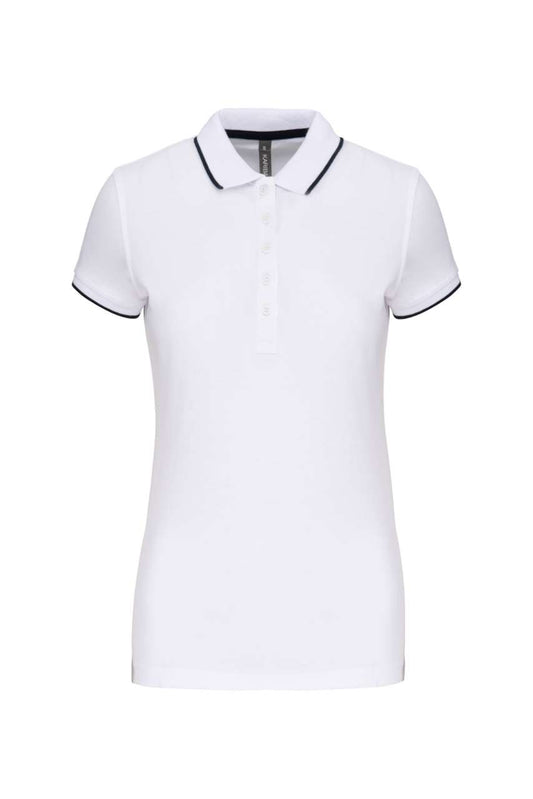 LADIES' SHORT-SLEEVED PIQUÉ KNIT POLO SHIRT - White/Navy - Main