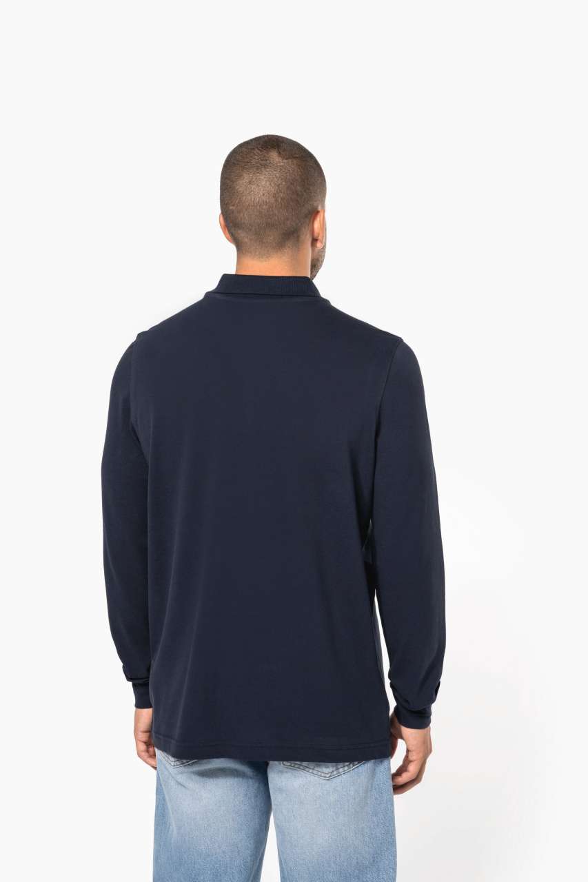 MEN'S LONG-SLEEVED PIQUÉ POLO SHIRT - Black - Additional